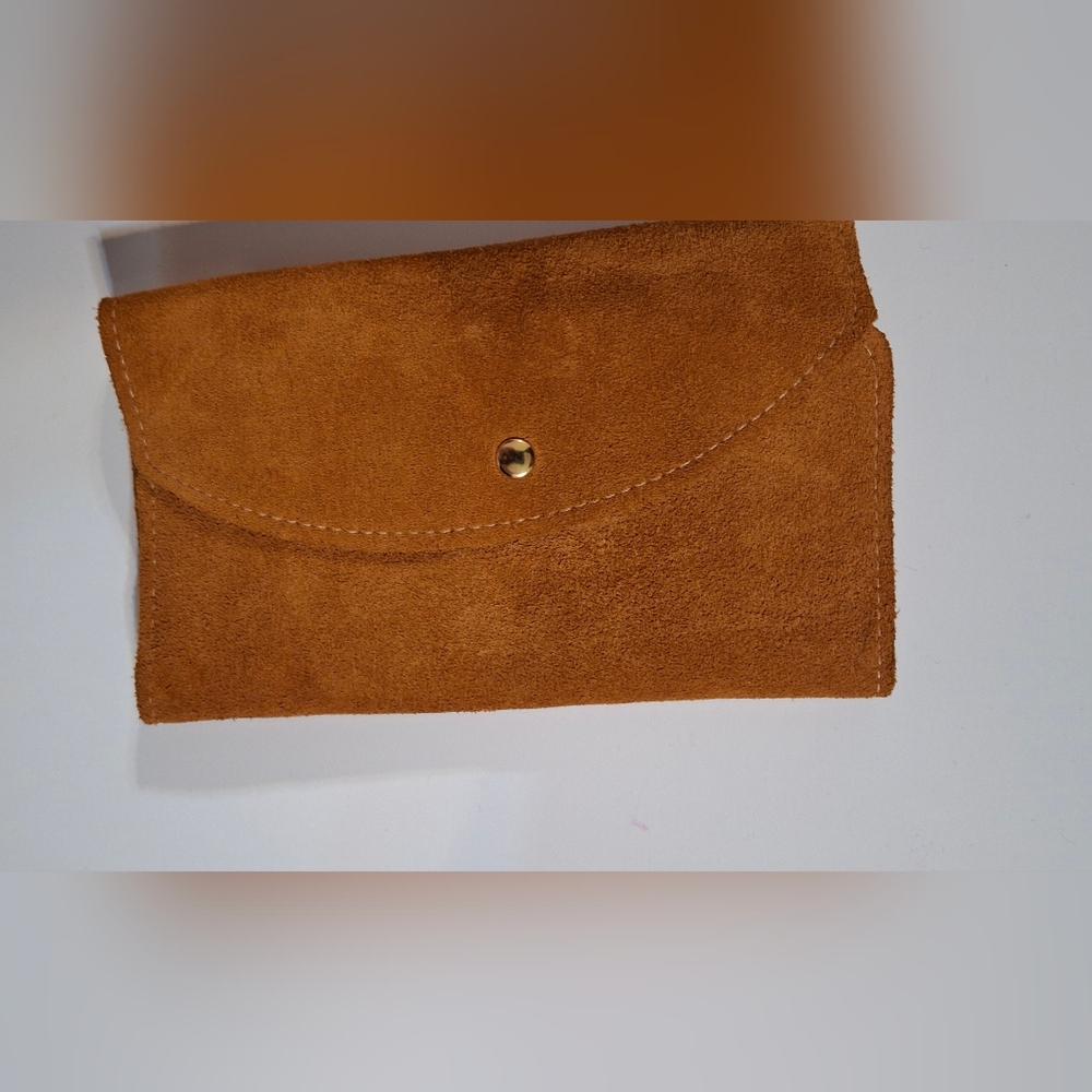 Vintage 70s suede Leather wallet tan brown checkbook coin boho western country